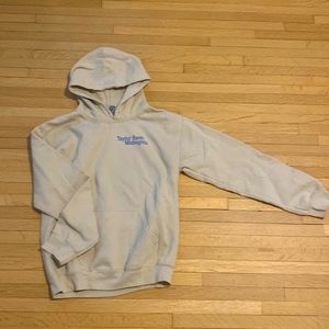 Taylor Swift, beige with blue writing, midnights hoodie